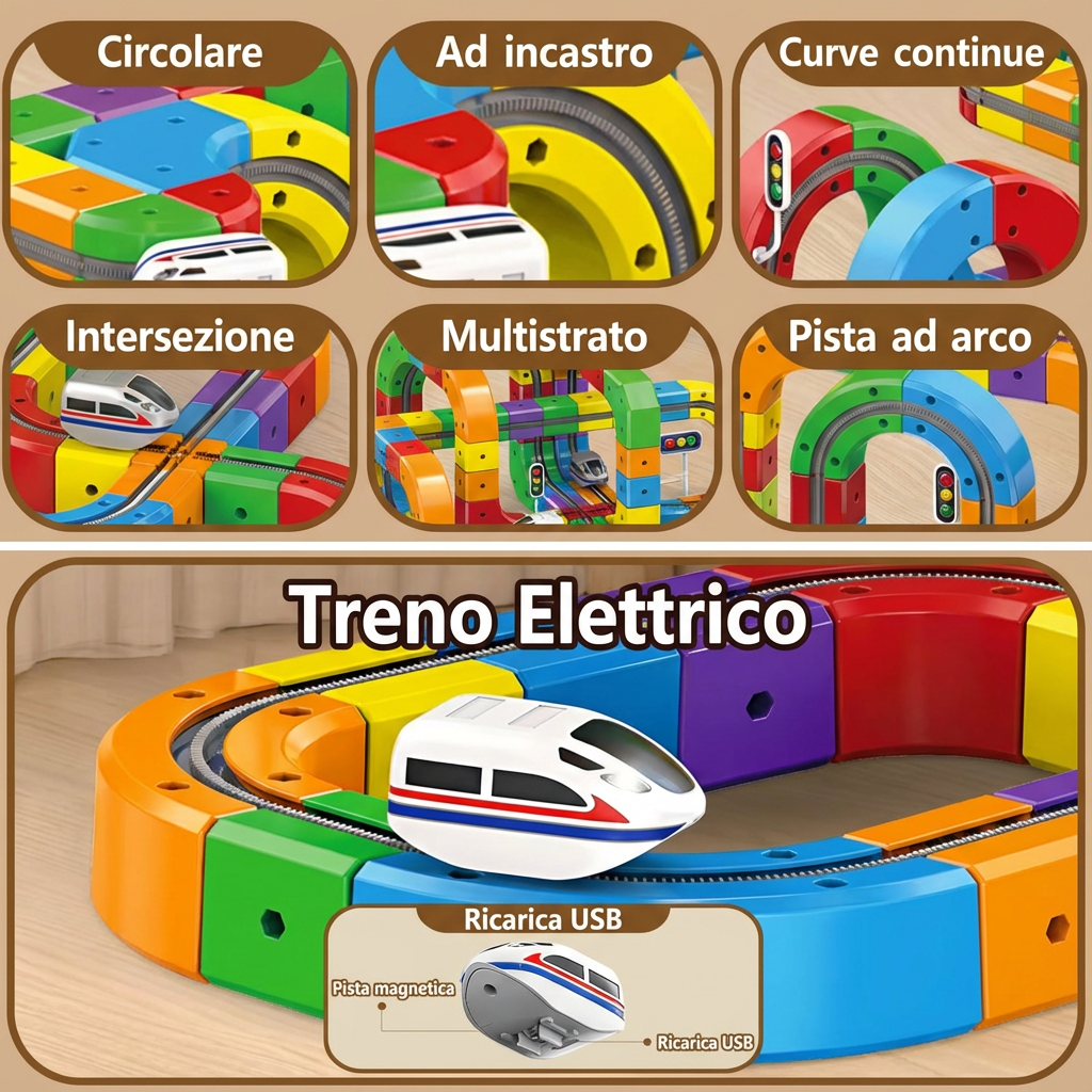 MagTrack Pro - Costruttore di Ferrovia Elettrica Magnetica (Edizione Limitata) con Treno Ricaricabile USB